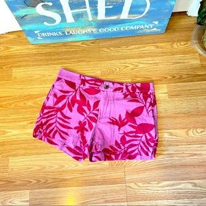 Hawaiian 🌺 print shorts linen rayon violet hot pink two pockets Sz 8 no zipper